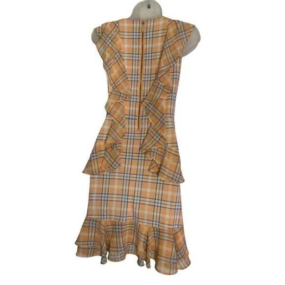 Michael Kors Women's Plaid Ruffle Dress V-Neck Sleeveless Size XXS Polyester - Picture 6 of 9